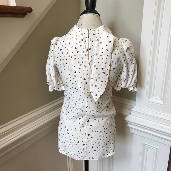Charlotte Brody Handkerchief Blouse Top Shirt Womens XS Cream Floral Silk Scarf - Picture 10 of 12